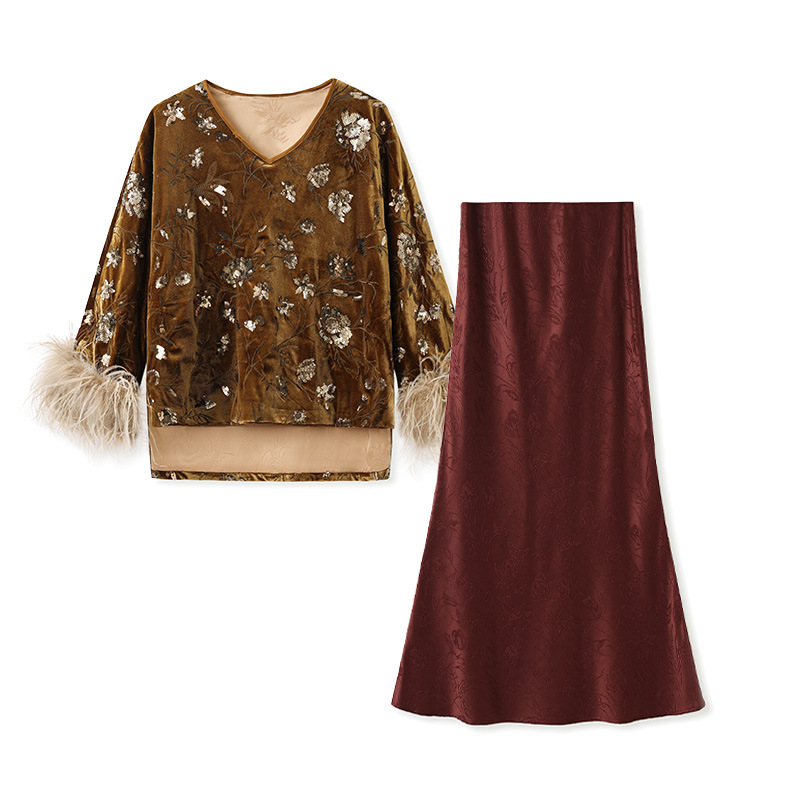 Silk Blouse - 2025 Kış Tüyü Manşetli Bluz Takımı,