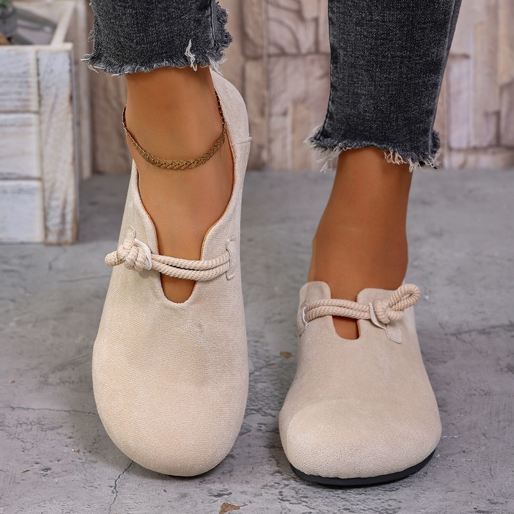 Womens Heels - Kadın Düz Loafer'lar Yuvarlak Burunlu Düğümlü