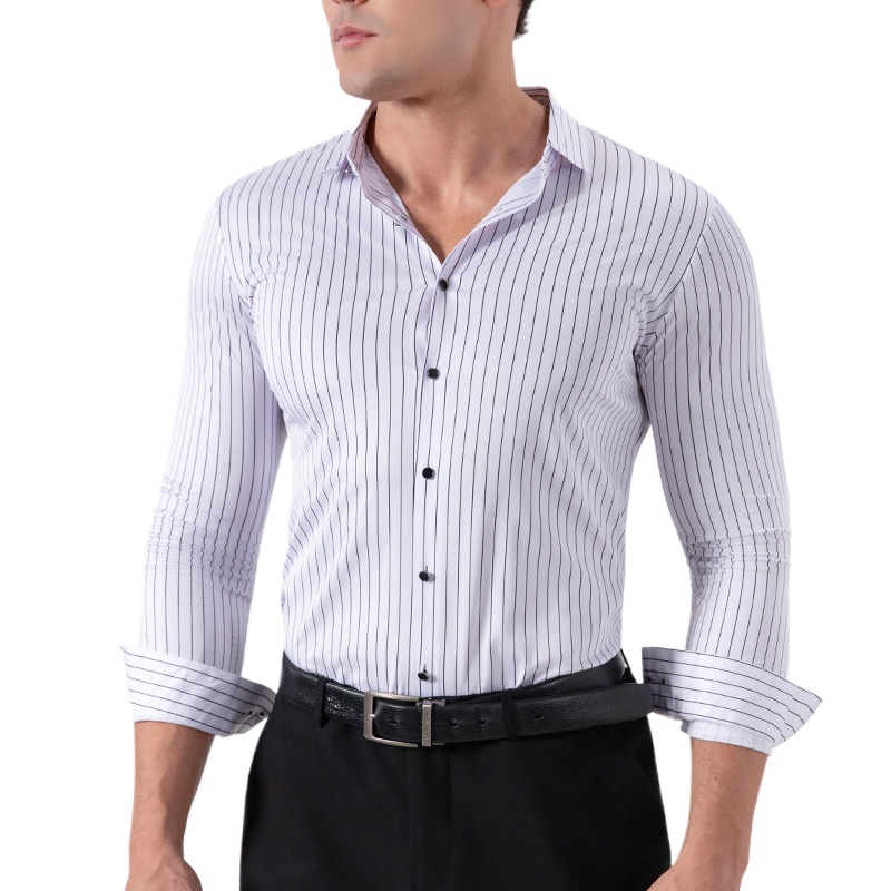 Formal Dress - Retro Çizgili Kırışmaz Esnek Elbise Gömlekleri