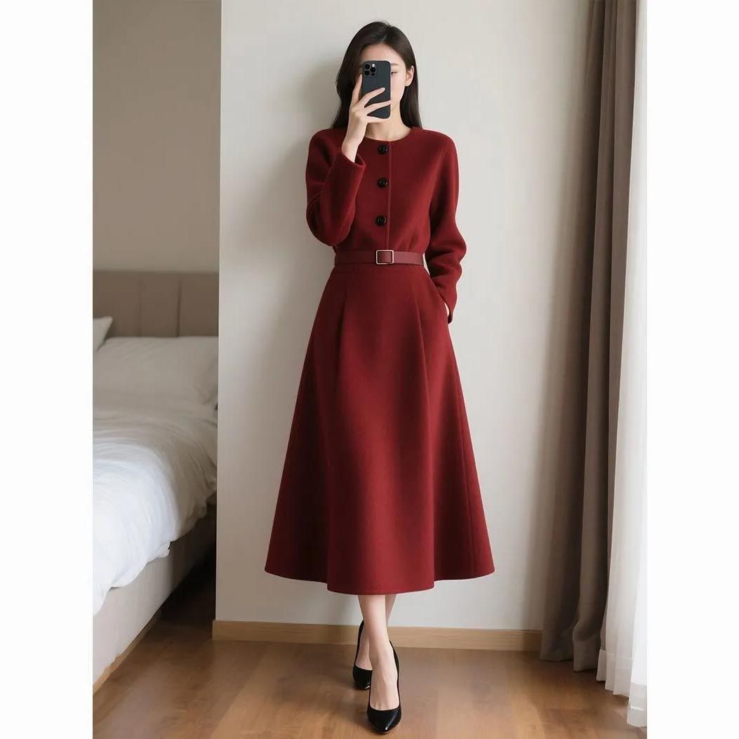 Women'S Red Formal Wear - 2026 Sonbaharı İçin Kırmızı Retro Yüksek