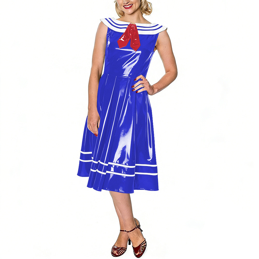 Midi Dress - Kadınlar için Vintage Denizci Elbisesi Parlak