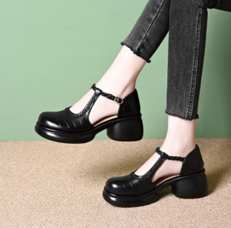 Womens Heels - Kadın Siyah Timsah Desenli Mary Jane