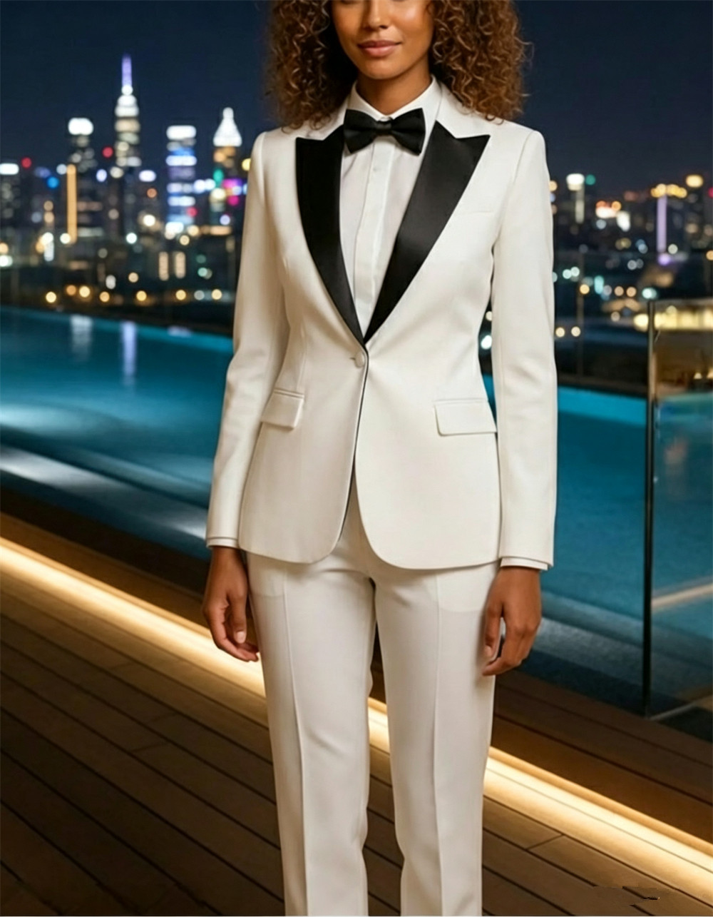 Womens Blazer - Bayanlar 2 Parça Takım Elbise Beyaz
