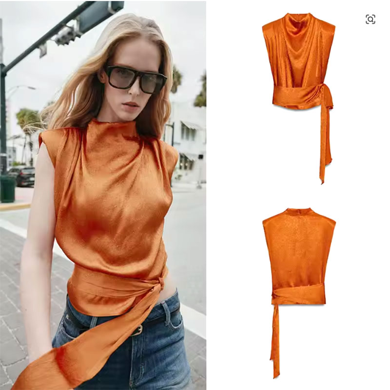 Saten Şal Yaka Kolsuz Crop Top - Silk Blouse incelemesi ve fiyatı