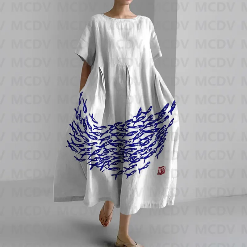 Japon Vintage Balık Sanat Bask - Midi Dress incelemesi ve fiyatı