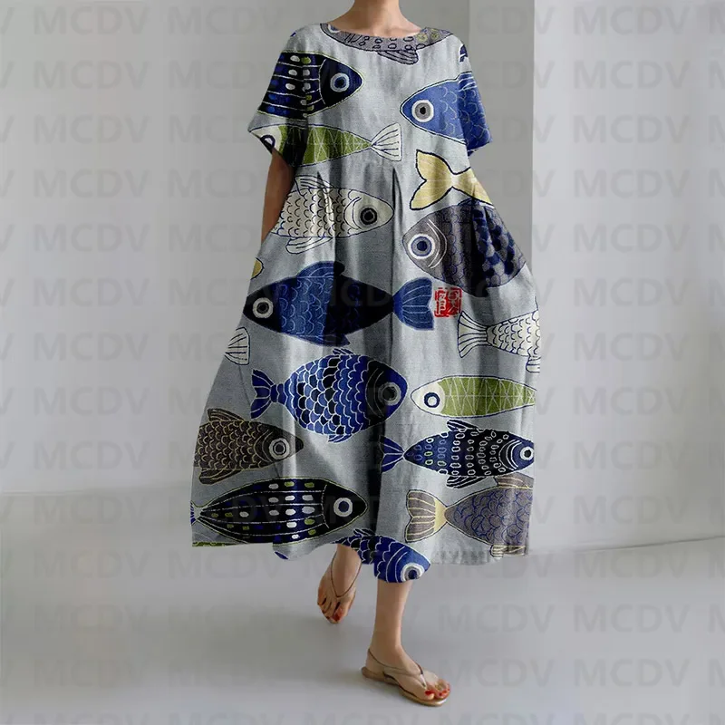 Japon Vintage Balık Sanat Bask - Midi Dress incelemesi ve fiyatı
