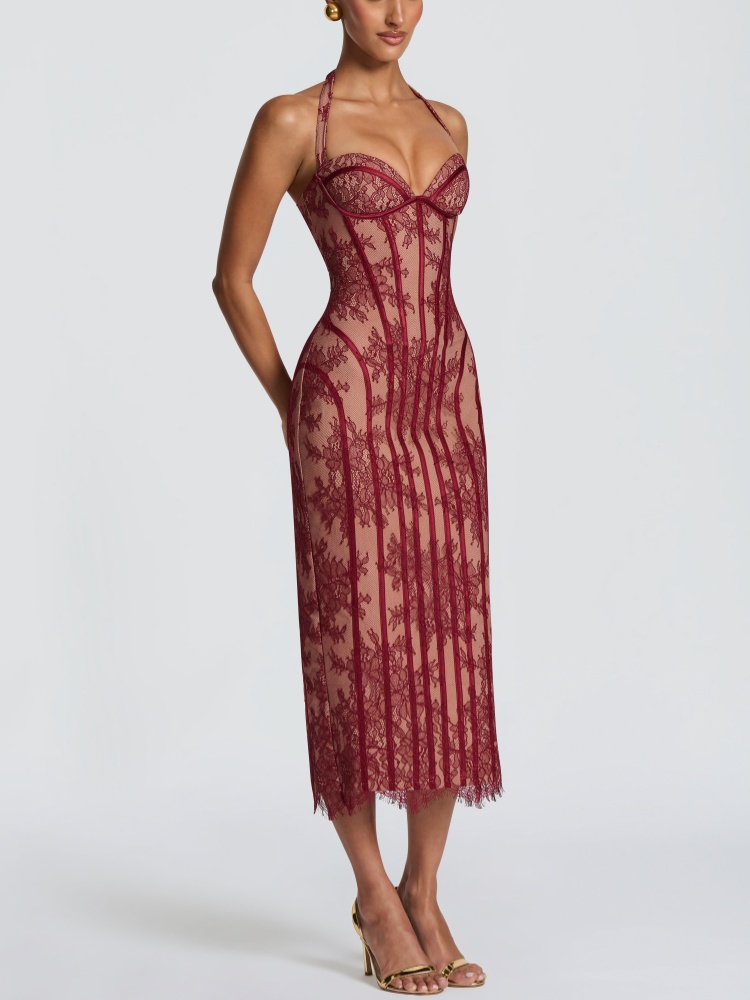 Halter Sweetheart Bordo Dantel - Midi Dress incelemesi ve fiyatı
